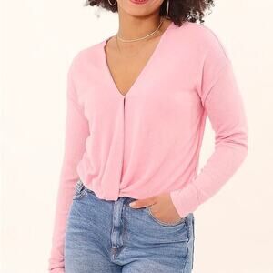 SANCTUARY Thinking of You Knit Top Size Small Light Pink Surplice V Neck